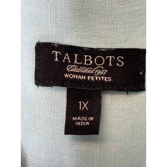 Talbots Shirt Womens 1X Petite Light Blue Irish Linen Pintuck Button Front Top - Picture 7 of 8